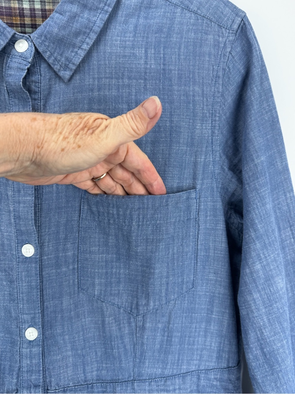 Chambray Blue Denim Button-Front Shirt Dress - Picture 5 of 16